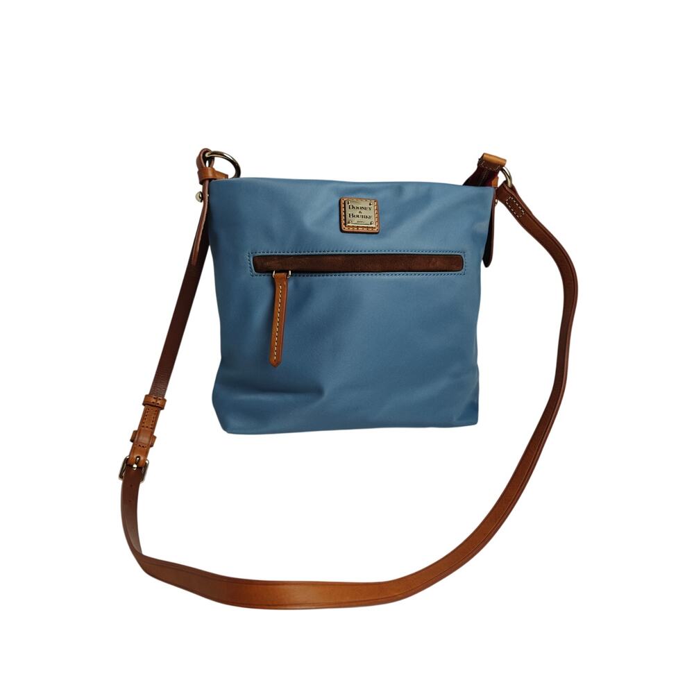 Dooney Bourke Nylon Crossbody Shoulder purse Pale Blue Sac brown suede + leather
